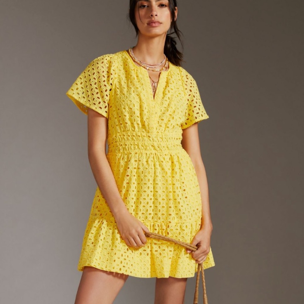 Anthropologie Somerset Mini Dress Eyelet in Yellow